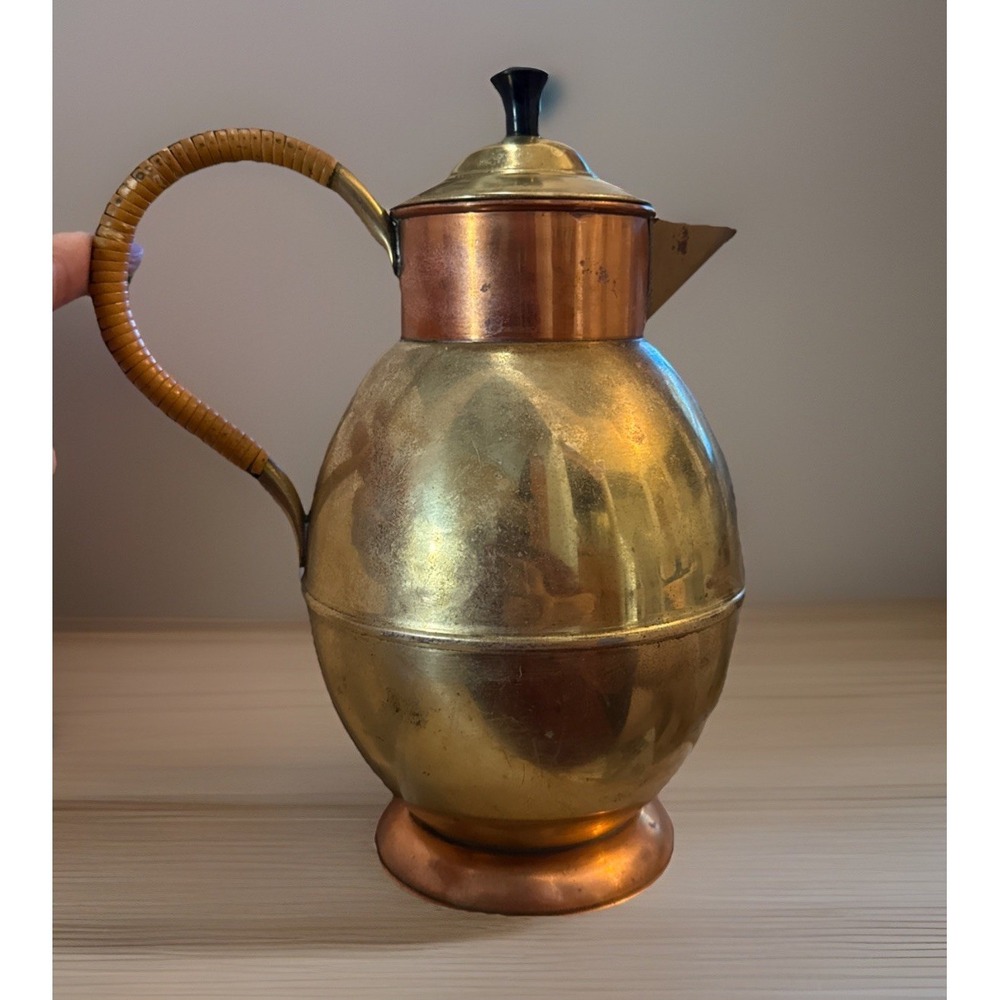 Holland Vintage copper & brass milk jug.  Made of both copper & brass. 9.5" Tall